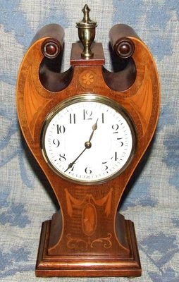 Antique French Antique ART NOUVEAU Inlaid Mahogany Bracket Mantel Clock : WORKING (18)
