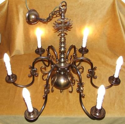 Superb Large Antique French 6 Arm Brass Chandelier (58)