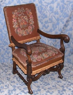 Superb Antique Carved Oak & Tapestry / Woolwork Chair Armchair : Queen Ann Style