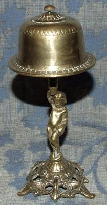 Antique Brass Counter Bell / Desk Bell / Hotel Bell with Cherub Support