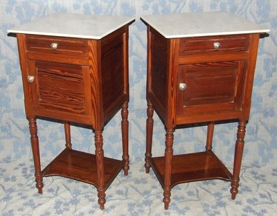 PAIR French Antique Pitch Pine Bedside Cabinets / Pot Cupboards / Lamp Stands