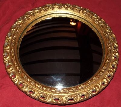 French Antique Carved Gilded Convex Glass Mirror (78)