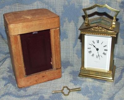 French Brass Architectural Carriage Clock & Travel Case