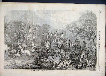 Print 1854 Epsom Races Derby Crash Carriages Horse