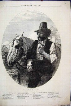 Print 1855 Roman Wine Carrier Pipe Horse Victorian