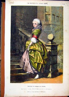 Print 1856 Colour Haddon Hall Derbyshire Woman Bea