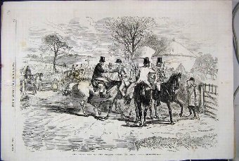 Print 1856 Hunting Season Horses Men Country Scene