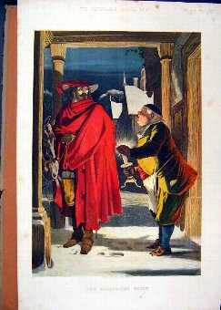 Print 1857 Colour Mysterious Man Inn Keeper Red Cl