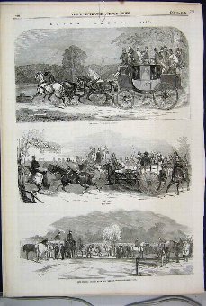 Print 1857 Epsom Races Course Paddock Horses Carri