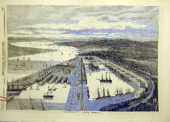 Print 1859 Proposed Docks Northfleet Ships Harbour