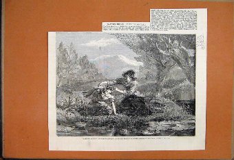 Print 1859 River Scene Wales Salmon Fishing Weighi
