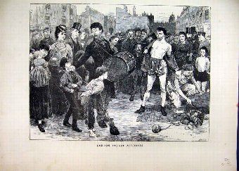 Print 1861 London Street Acrobats Entertainers Old