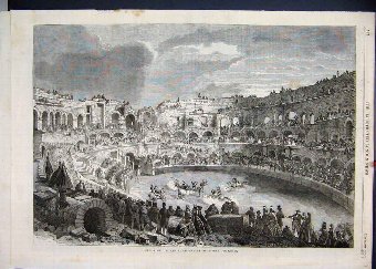 Print 1863 Bull Fight Amphitheatre Nismes Horse 87