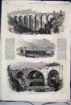 Print 1863 Inverness Perth Railway Divie Viaduct T