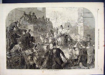 Print 1864 Road Block Park Lane Sheep Horses Carri