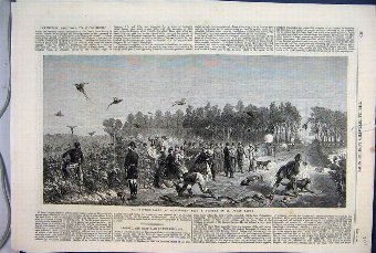 Print 1865 Shooting Party Compiegne France Rabbits