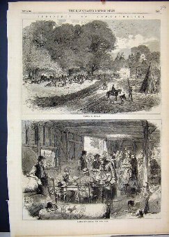 Print 1867 Hop Gathering Paying Pickers Dog Horse 