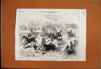 Print 1869 Windsor Steeplechase Horses Jockeys Dow