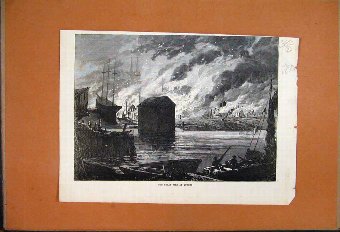 Print 1870 Great Fire Quebec Canada Buildings Dest