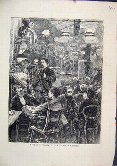 Print 1870 Smoking Concert Wandering Minstrels Mus