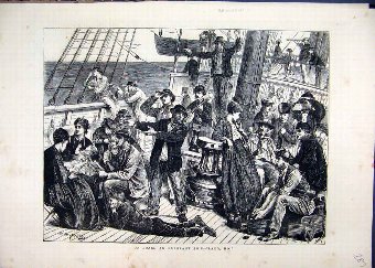 Print 1871 Board Emigrant Ship Families Looking Ol