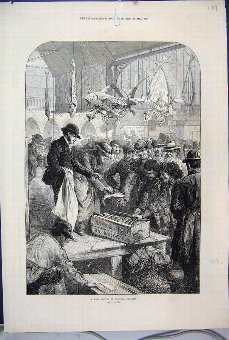 Print 1871 Fish Auction Columbia Market Men Workin