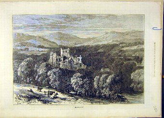 Print 1871 Melrose Abbey Building Victorian Social