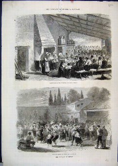 Print 1871 Medoc Labourers Vineyard Meals Dance Ol
