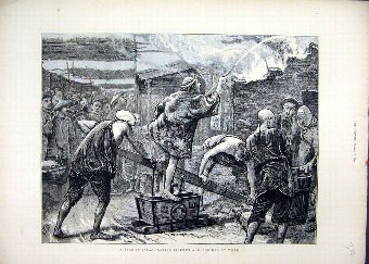 Print 1872 Fire Japan Native Firemen Engines Work 