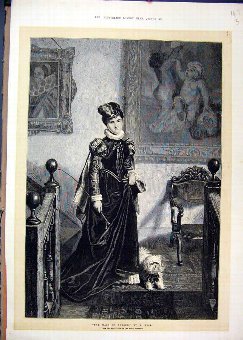 Print 1872 Maid Honour Woman Dog Fine Art 47MAR1