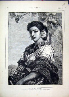 Print 1873 Woman Gathering Grapes Beautiful 97MAR1