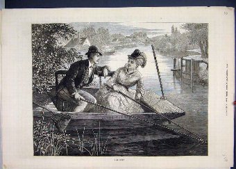 Print 1874 Man Women Boat River Beautiful 59MAR1