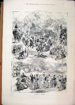 Print 1874 Sketches Goodwood Horses Carriage Men W