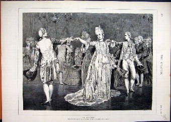Print 1875 Men Women Dancing Romance Victorian Old