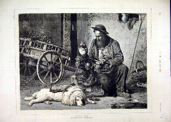 Print 1876 Man Monkey Drinking Dog Cart Lunch Time