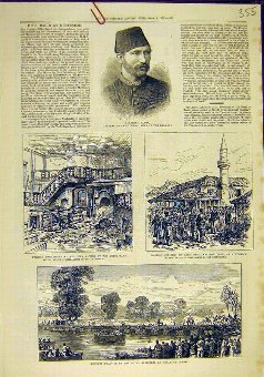Print 1877 Pasha Balkans Medjidieh Hms Rapid Ponto