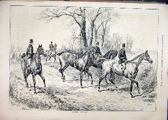 Print 1878 Horses Hunting Country Lane Trees 34MAR