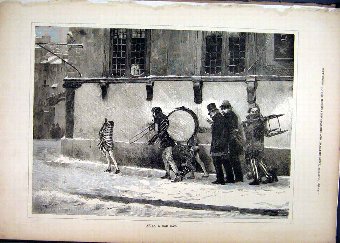 Print 1878 Men Street Scene Musical Instruments Sn