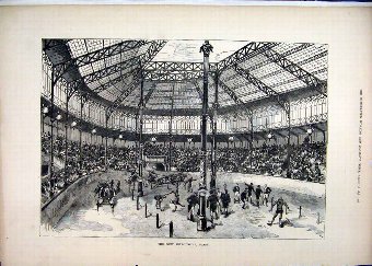 Print 1878 New Hippodrome Paris France Horses Char