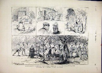 Print 1878 Norman Cider Orchard French Artist Bowl