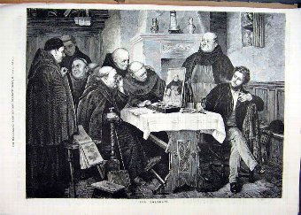 Print 1878 Portrait Monks Table Men Drinking Fine 