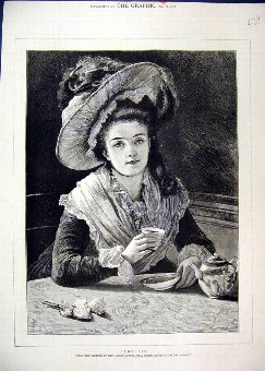 Print 1878 Portrait Phyllis Beautiful Hat Drinking