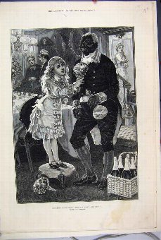 Print 1879 Christmas Decorations Little Girl Flowe