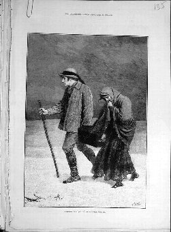 Print 1879 Dreary Day Watson Lady Man Winter Old 3