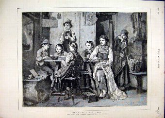 Print 1879 Young Zither Player Children Games Fren