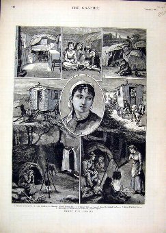 Print 1880 Gipsies Van Children Tent Camp Wormwood