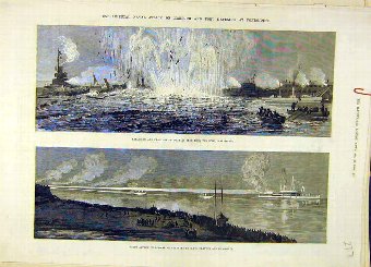 Print 1880 Naval Harbour Submarine Portsmouth Torp