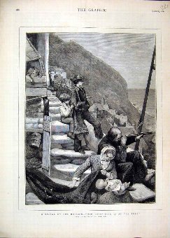 Print 1880 Signal Horizon Family Watching Sea Scen