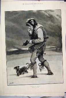 Print 1880 Snow Scene Jester Dog Winter Fine Art 0