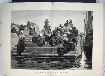 Print 1880 Women Boulogne Fishermen Waiting Boats 